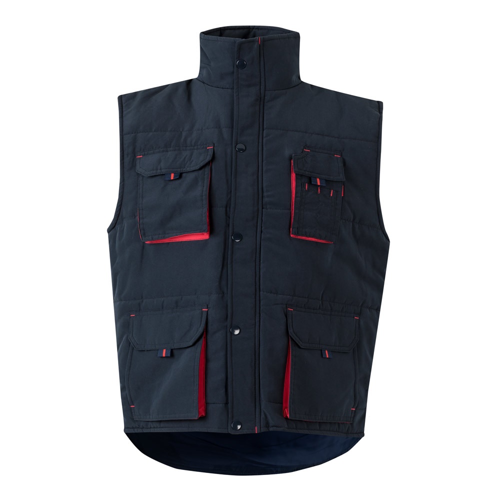 VL NERGAL. Gewatteerd vest, tweekleurig, met meerdere zakken (120g/m²), van polyester (100%) - Marineblauw, Rood