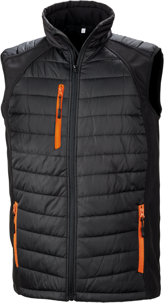R238X - Black compass gewatteerde softshell bodywarmer - Black / Orange