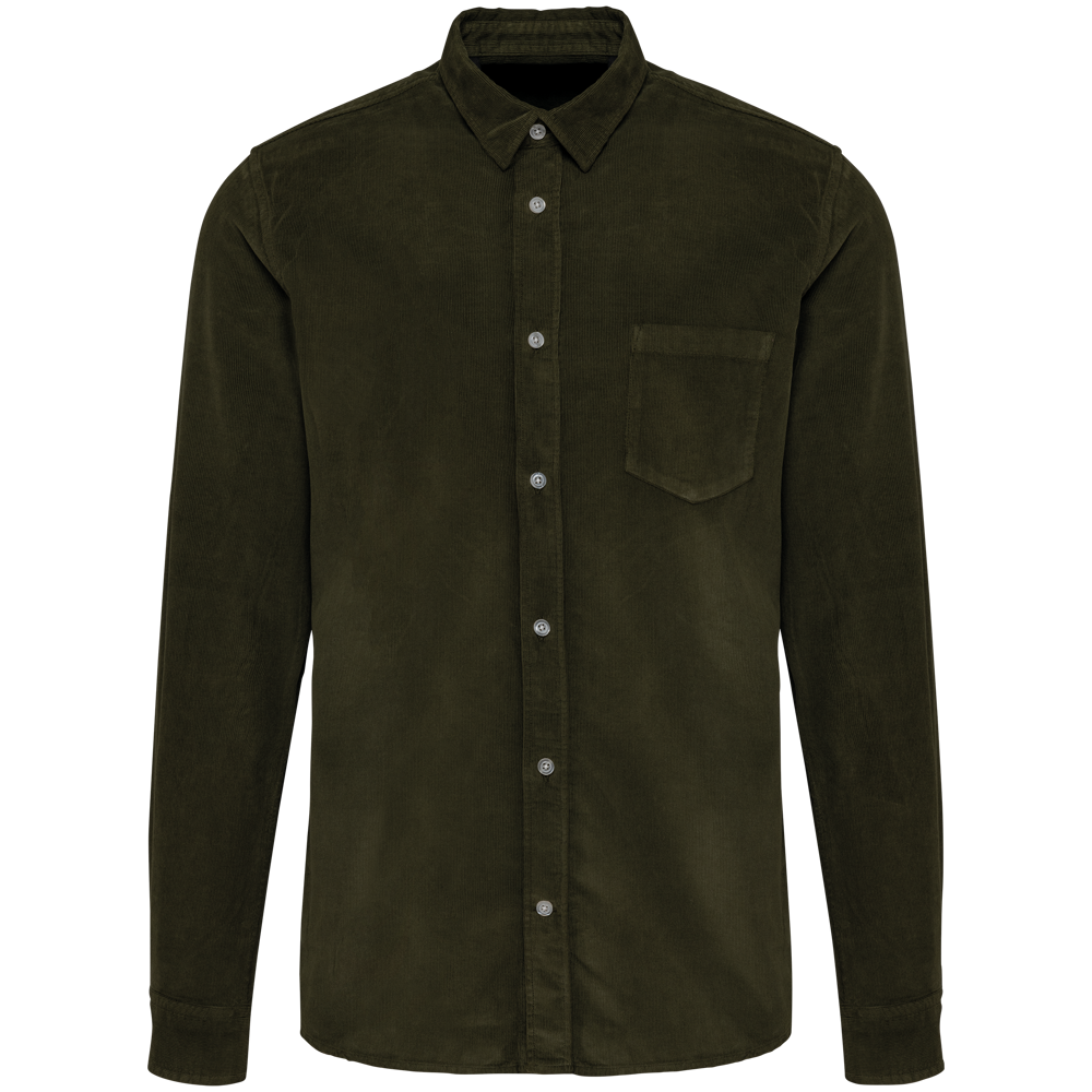 K599 - Heren overhemd met lange mouwen in ribfluweel - Washed Dusky Khaki