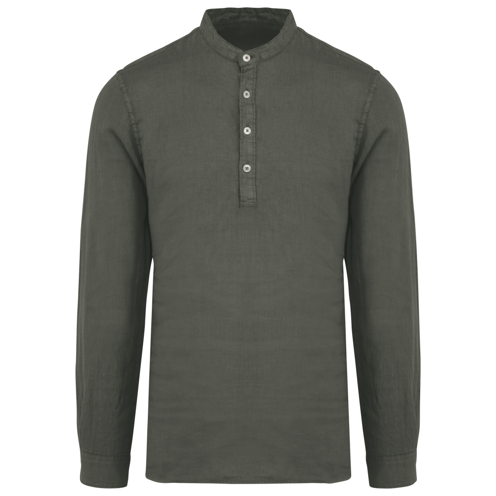 SP507 - Verwassen linen herenoverhemd met maokraag - Washed Organic Khaki