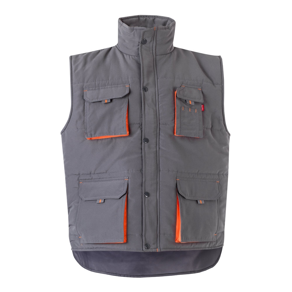 VL NERGAL. Gewatteerd vest, tweekleurig, met meerdere zakken (120g/m²), van polyester (100%) - Grijs, Oranje
