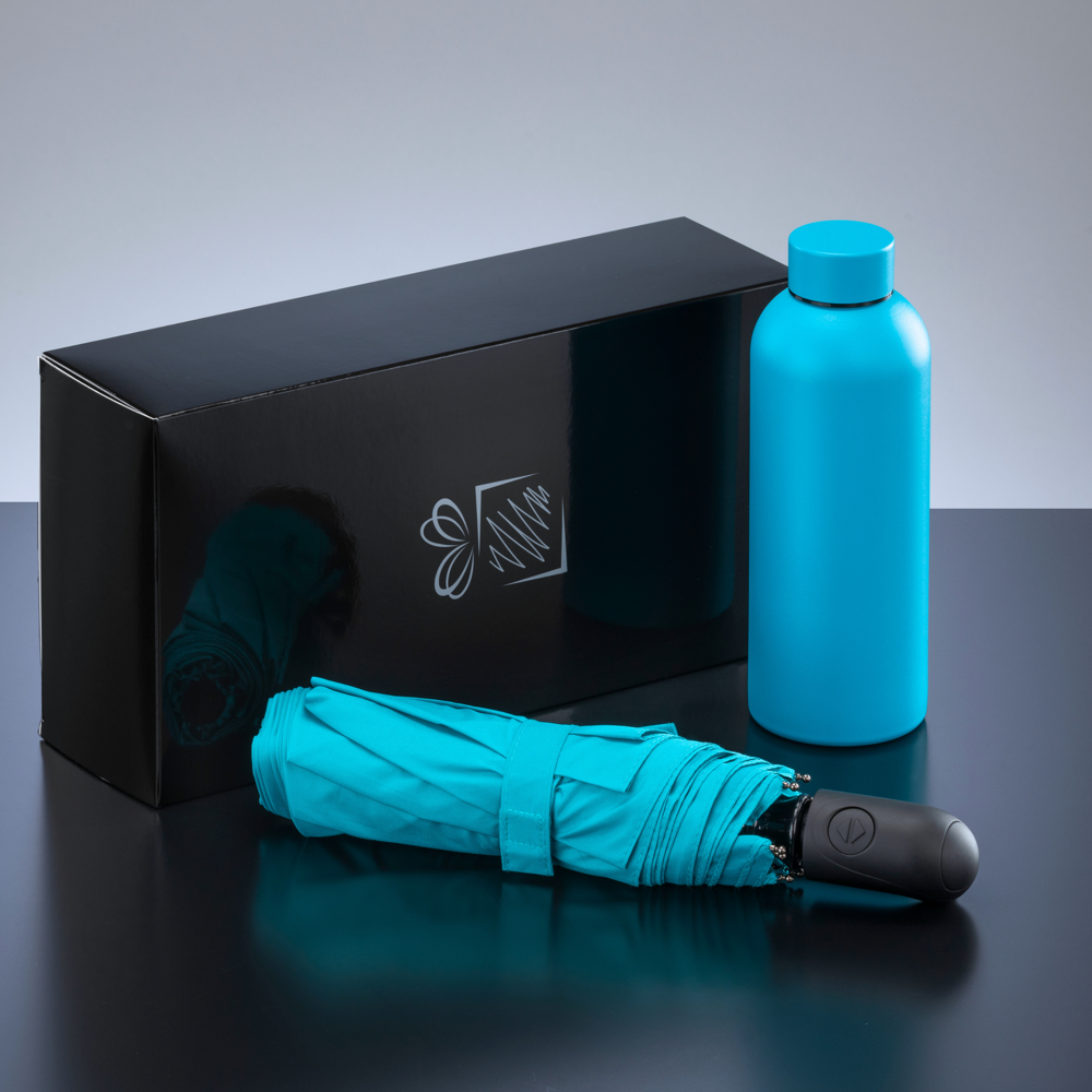 Active Set: thermische waterfles 500 ml & automatische paraplu - turquoise