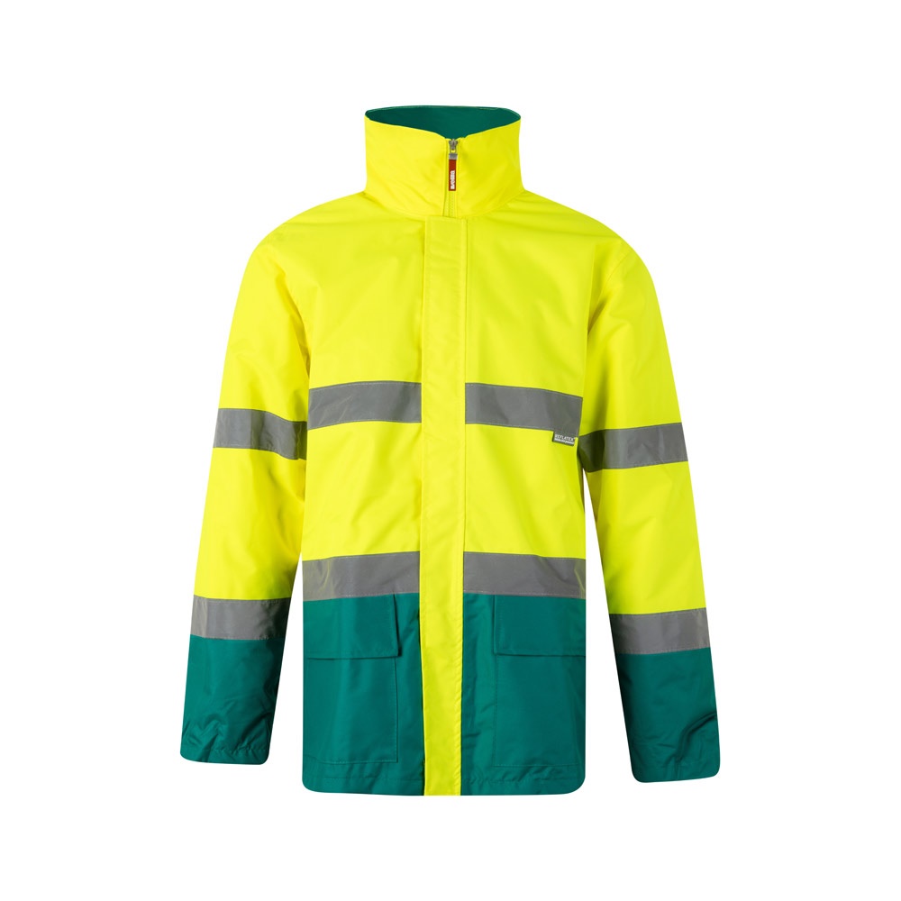 VL THEMIS. Tweekleurige parka (190g/m²), van polyester (100%), met PU-coating - Groen, Geel