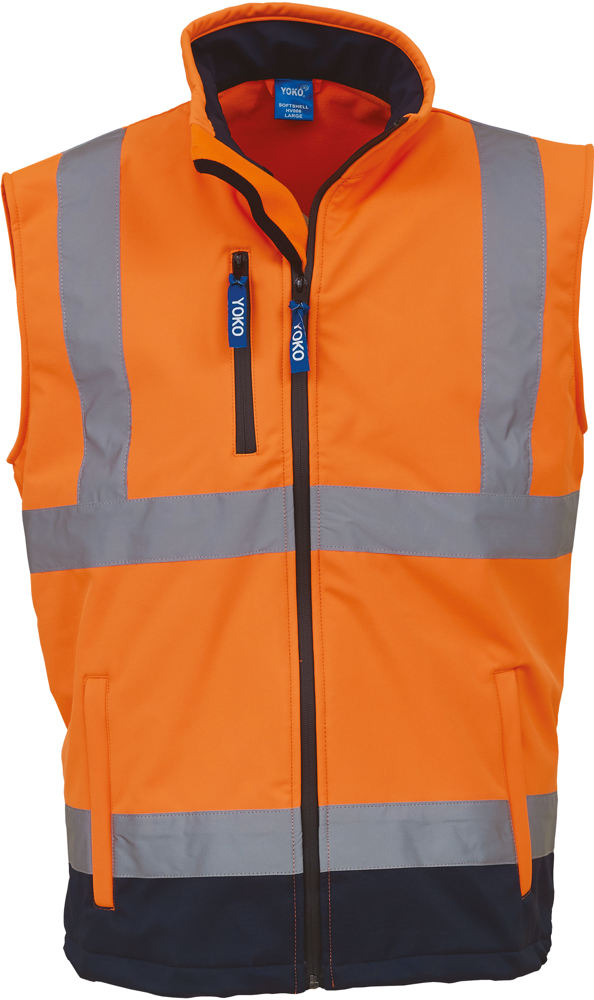 YHV006 - Softshell veiligheidsbodywarmer - Hi Vis Orange / Navy