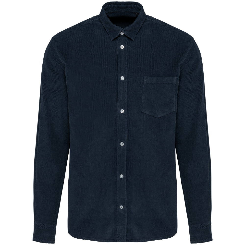 K599 - Heren overhemd met lange mouwen in ribfluweel - Washed dark navy