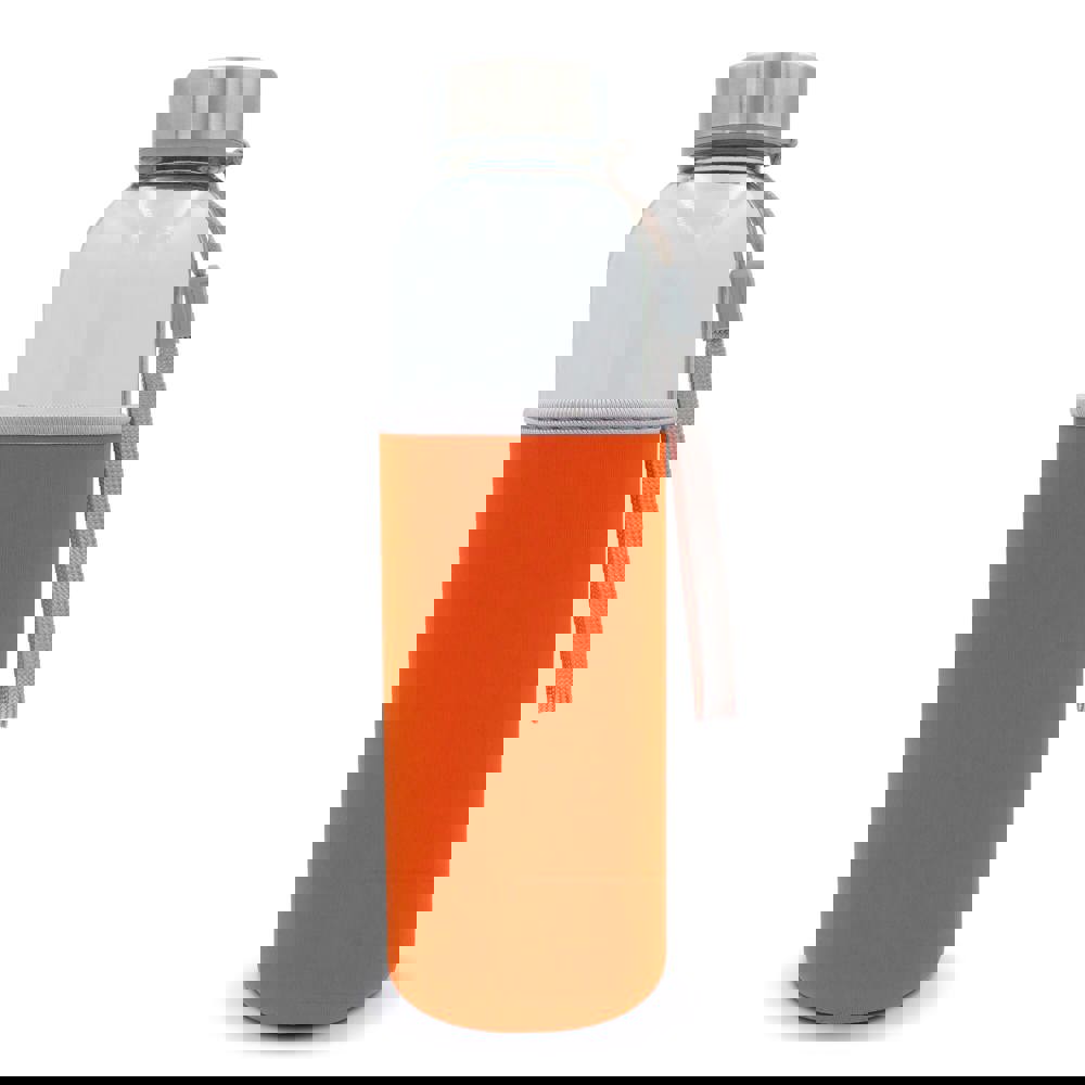 Waterfles glas met sleeve 500ml - Transparant / Oranje