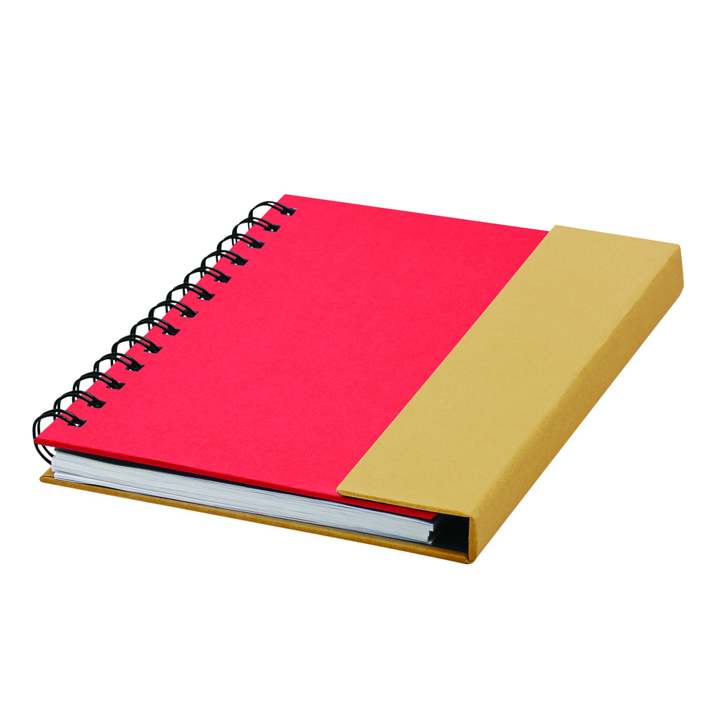 MAGNY - Notitieboekje van gerecycled papier met balpen - naturel, rood