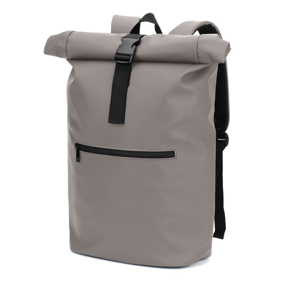 PORTLAND. PU-rugzak met roltop en een 16" laptopvak - Grijs