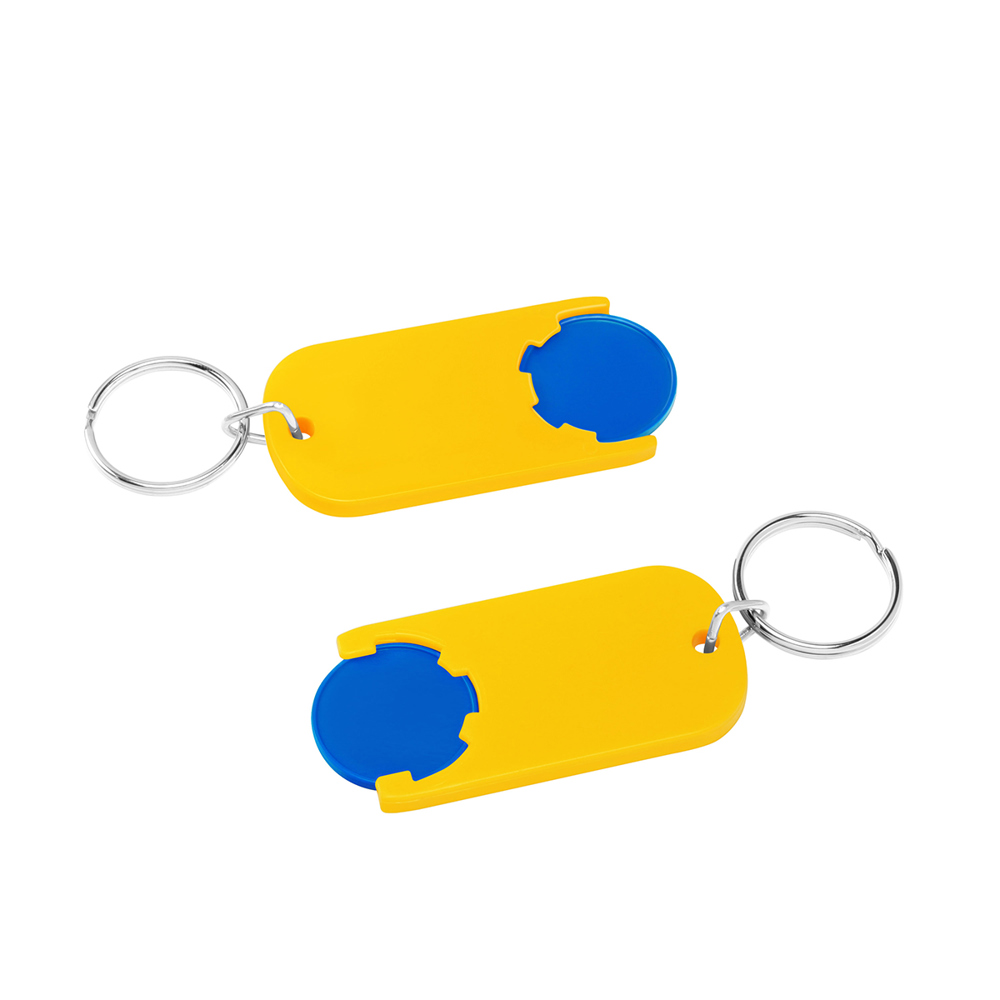 Chiphouder met winkelwagenmuntje 1€ "Alpha" - blauw/geel