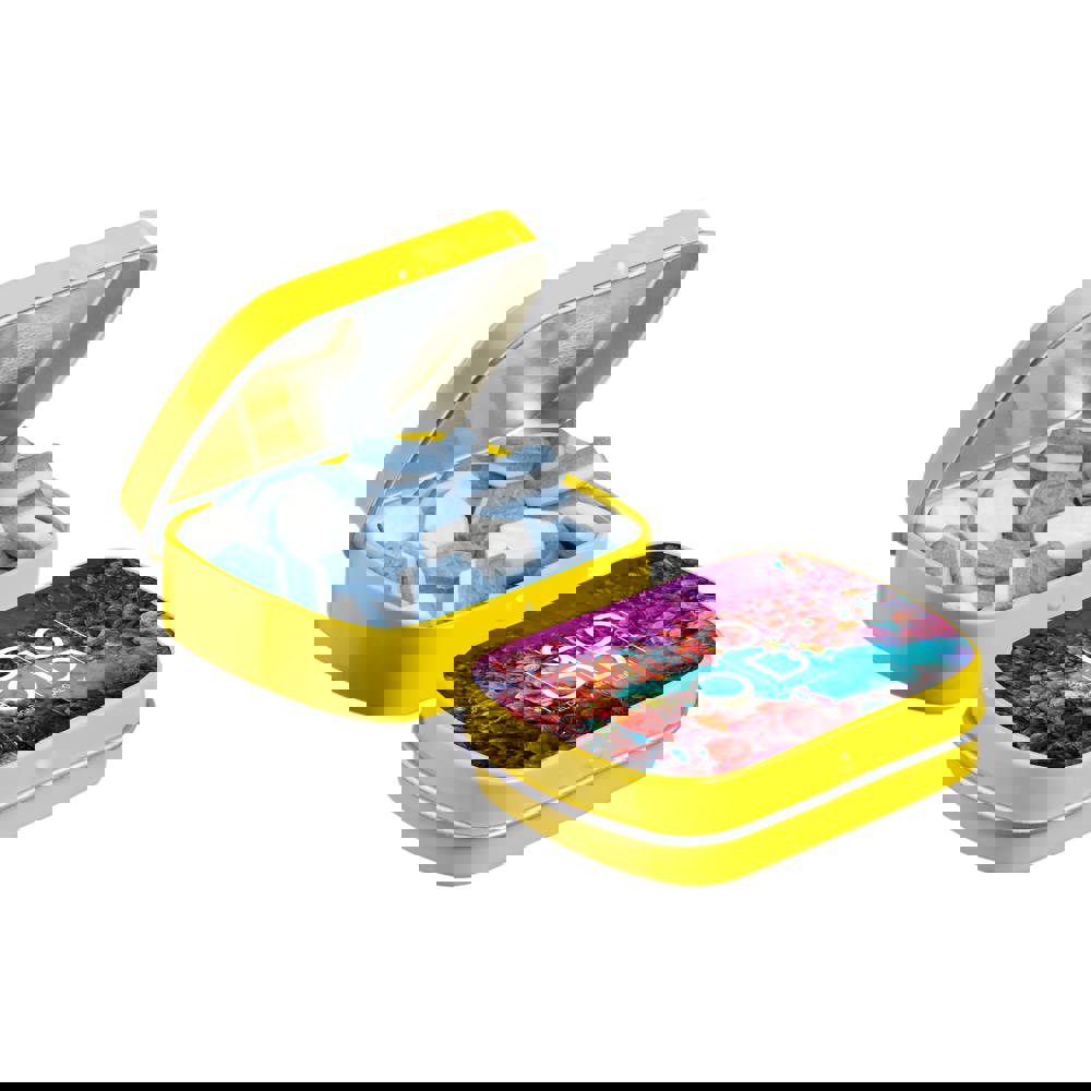 Mini scharnierblikje gevuld met pepermunt - Geel