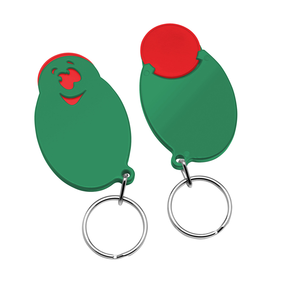 Chiphouder met winkelwagenmuntje 1€ "gezicht" - rood/groen