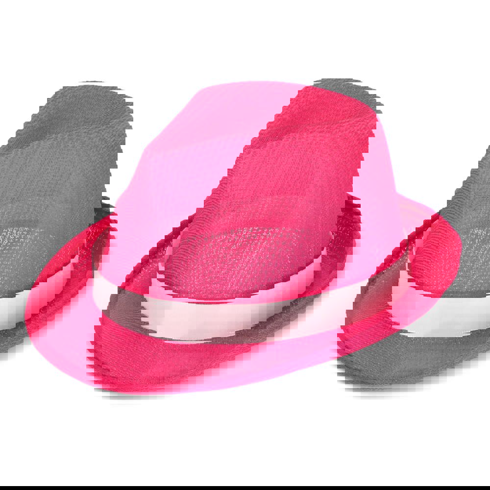 Polyester hoed met band - Fluor assorti / Paars