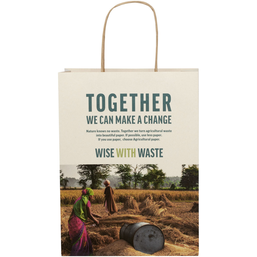 Papieren tas 150 g/m2 gemaakt van landbouwafval met gedraaide handgrepen - 24 x 9 x 32 cm