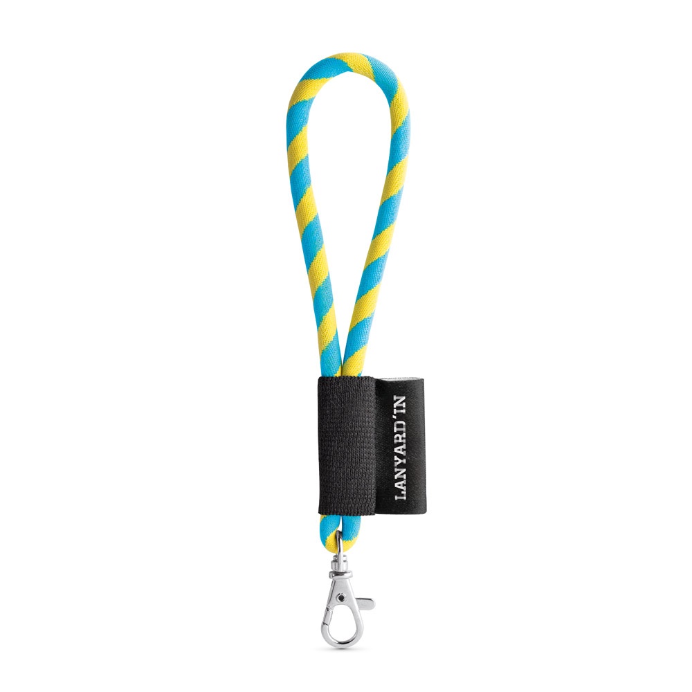 75090. Set met korte lanyardbuis (Ø 7 mm) en karabijnhaak met 9 mm sluiting - Geel, Licht blauw