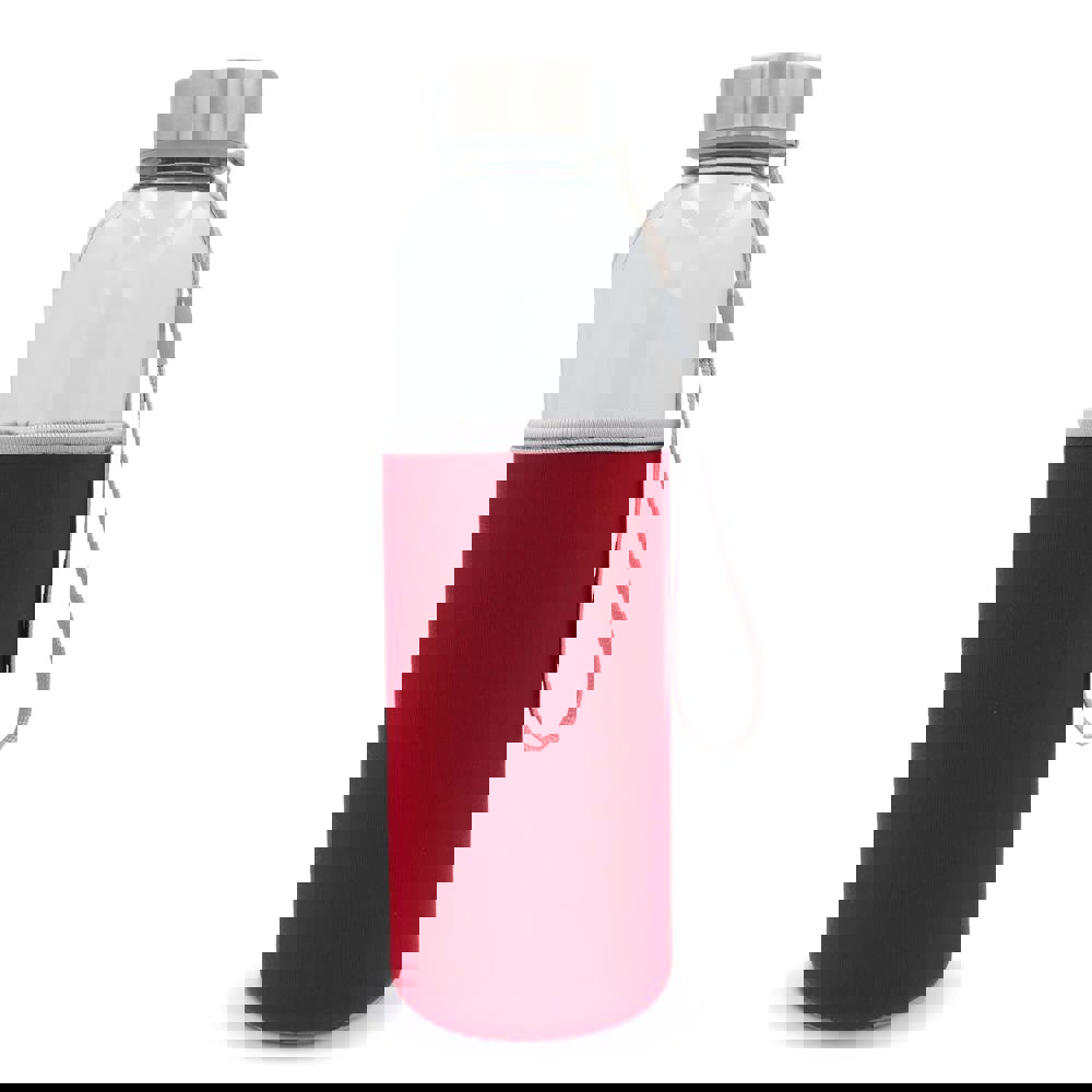 Waterfles glas met sleeve 500ml - Transparant / Rood