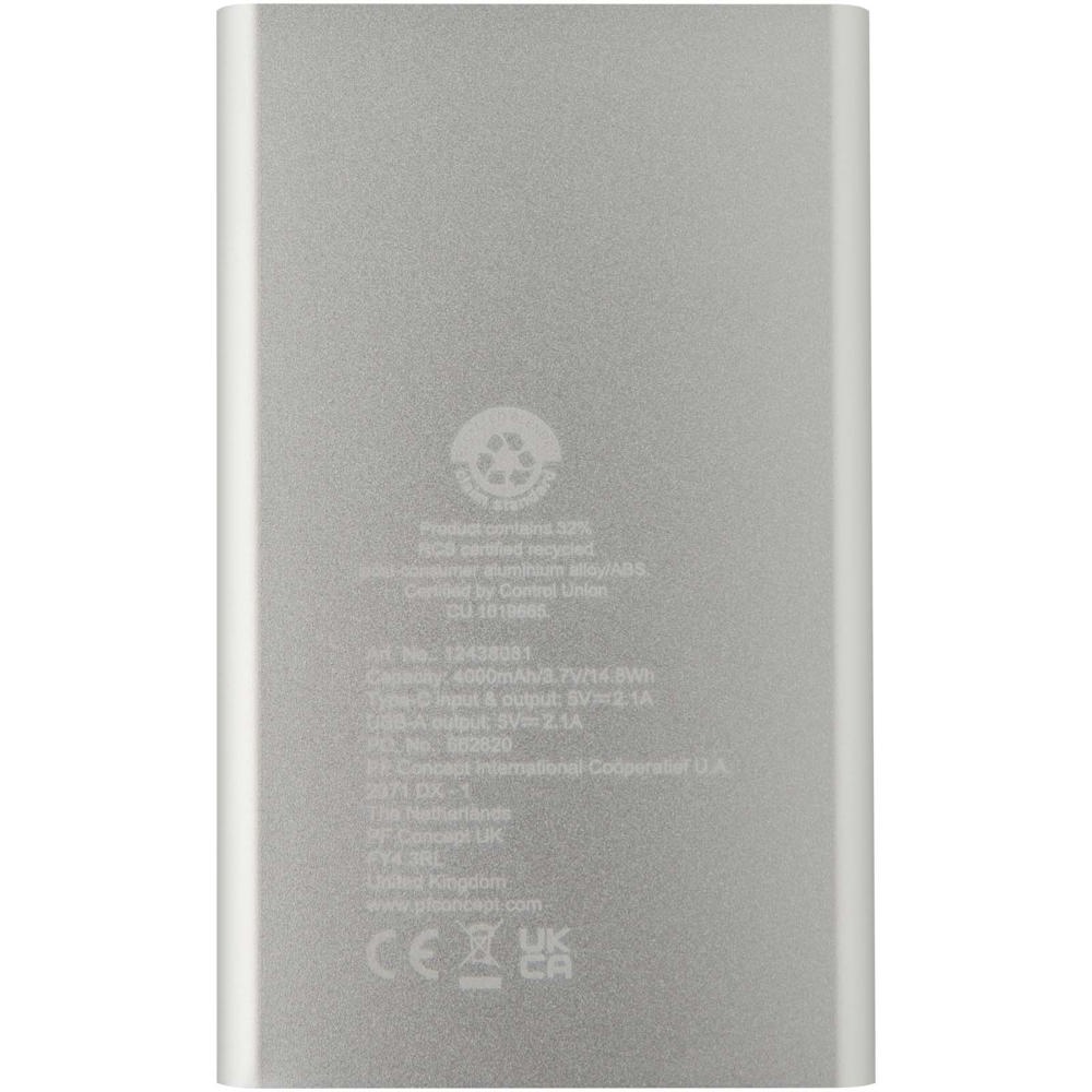 Pep type-C powerbank van 4000 mAh van gerecycled aluminium 