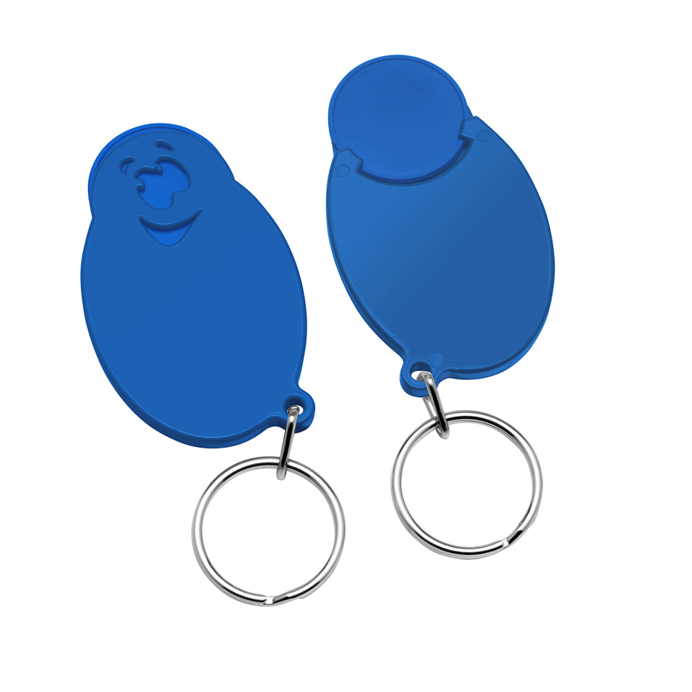 Chiphouder met winkelwagenmuntje 1€ "gezicht" - blauw/blauw