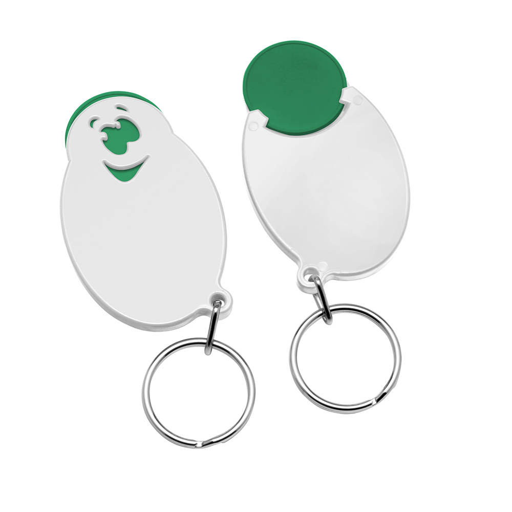 Chiphouder met winkelwagenmuntje 1€ "gezicht" - groen/wit