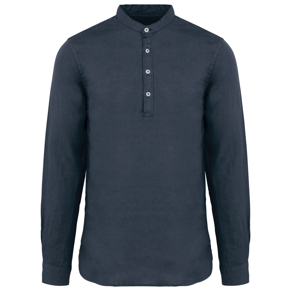 SP507 - Verwassen linen herenoverhemd met maokraag