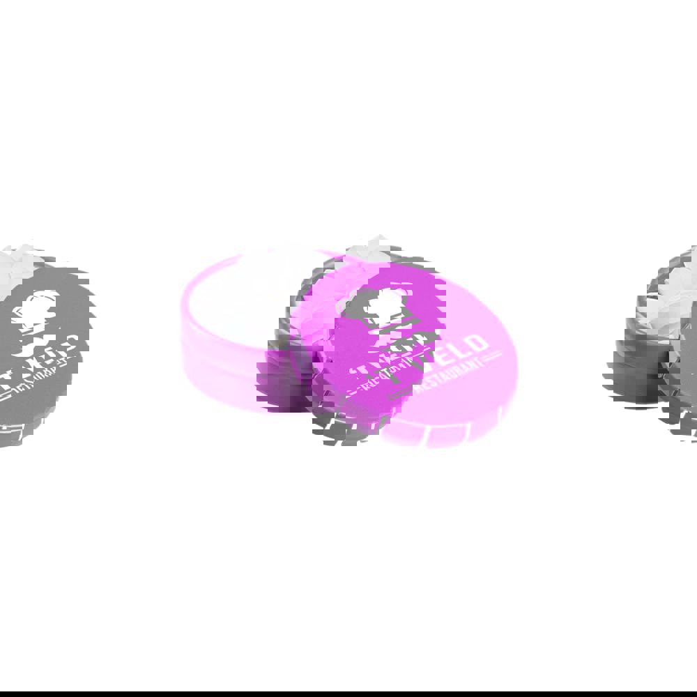 Super mini clic-clac blikje gevuld met pepermunt - fuchsia