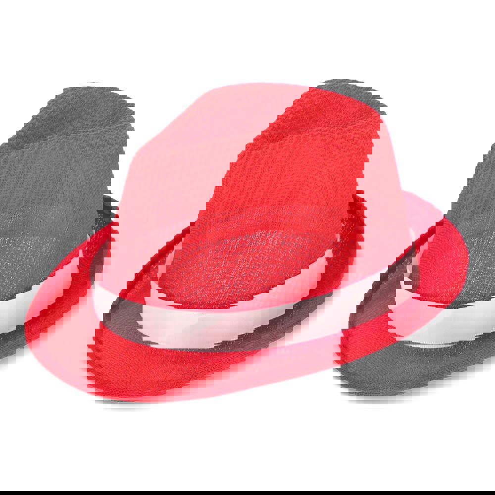 Polyester hoed met band - Rood