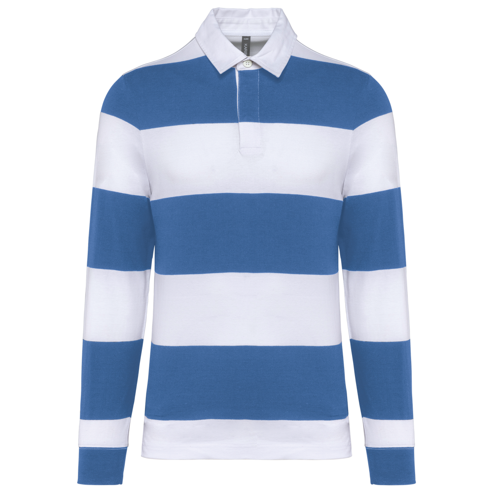 K285 - Gestreepte uniseks polo lange mouwen - Light Royal Blue / White Stripes