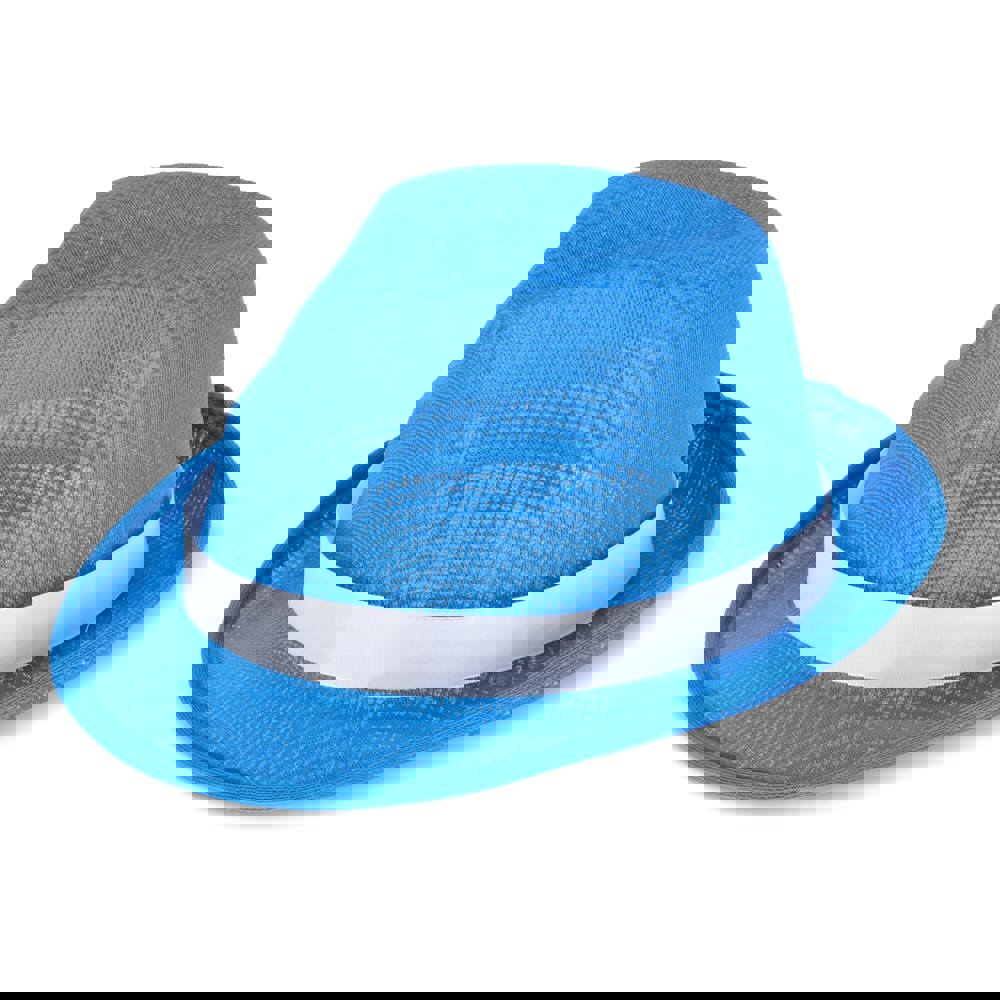 Polyester hoed met band - Blauw