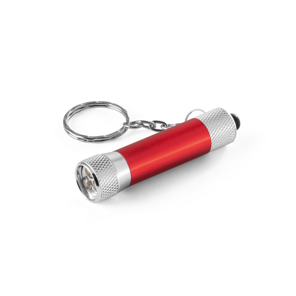 RE-LERGAN. Aluminium sleutelhanger (92% gerecycled) met LED-zaklamp met 3 lampjes - Rood