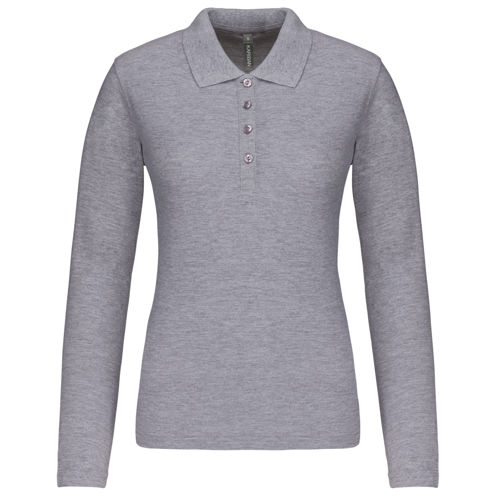 - Piqué-damespolo lange mouwen - Oxford Grey