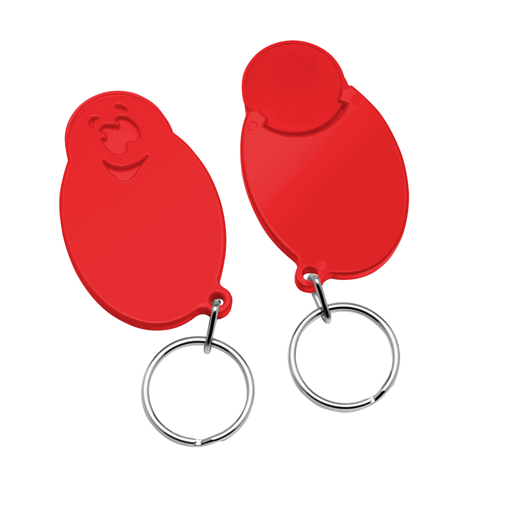 Chiphouder met winkelwagenmuntje 1€ "gezicht" - rood/rood