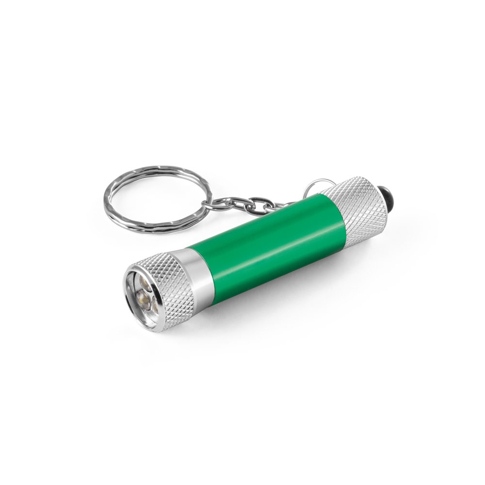 RE-LERGAN. Aluminium sleutelhanger (92% gerecycled) met LED-zaklamp met 3 lampjes - groen