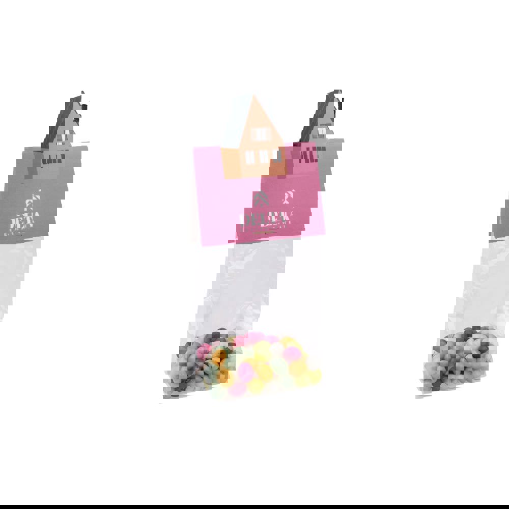 Blokzakje met kopkaartje in eigen vorm en 50 gram snoep - Transparant/wit