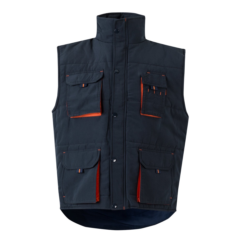 VL NERGAL. Gewatteerd vest, tweekleurig, met meerdere zakken (120g/m²), van polyester (100%) - Marineblauw, Oranje