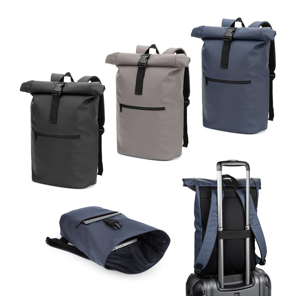 PORTLAND. PU-rugzak met roltop en een 16" laptopvak