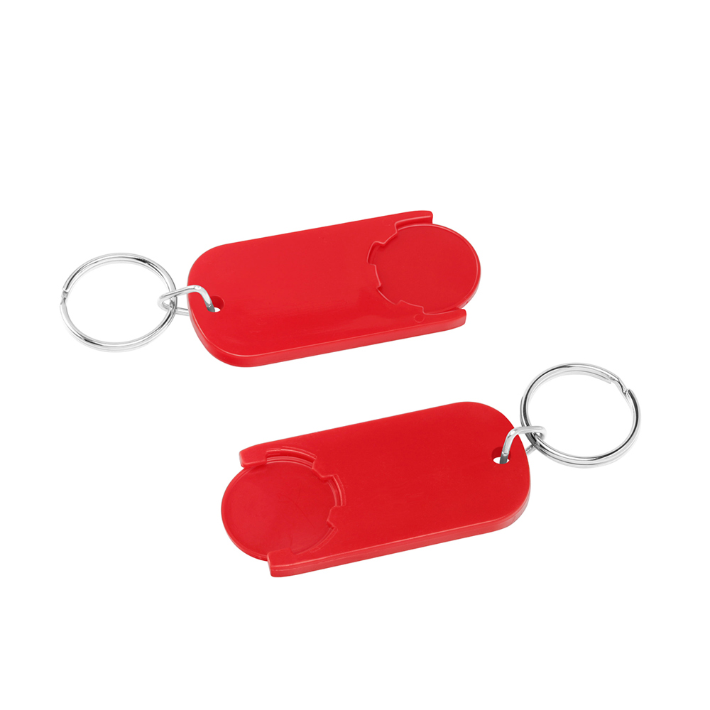 EXPRESS BEDRUKKING chiphouder met winkelwagenmuntje 1€ "Alpha" - rood/rood