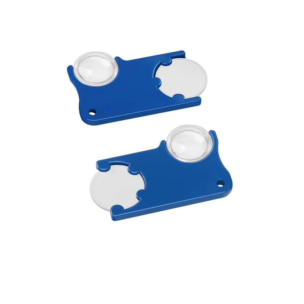 Chiphouder met winkelwagenmuntje 1€ en loep - wit/blauw