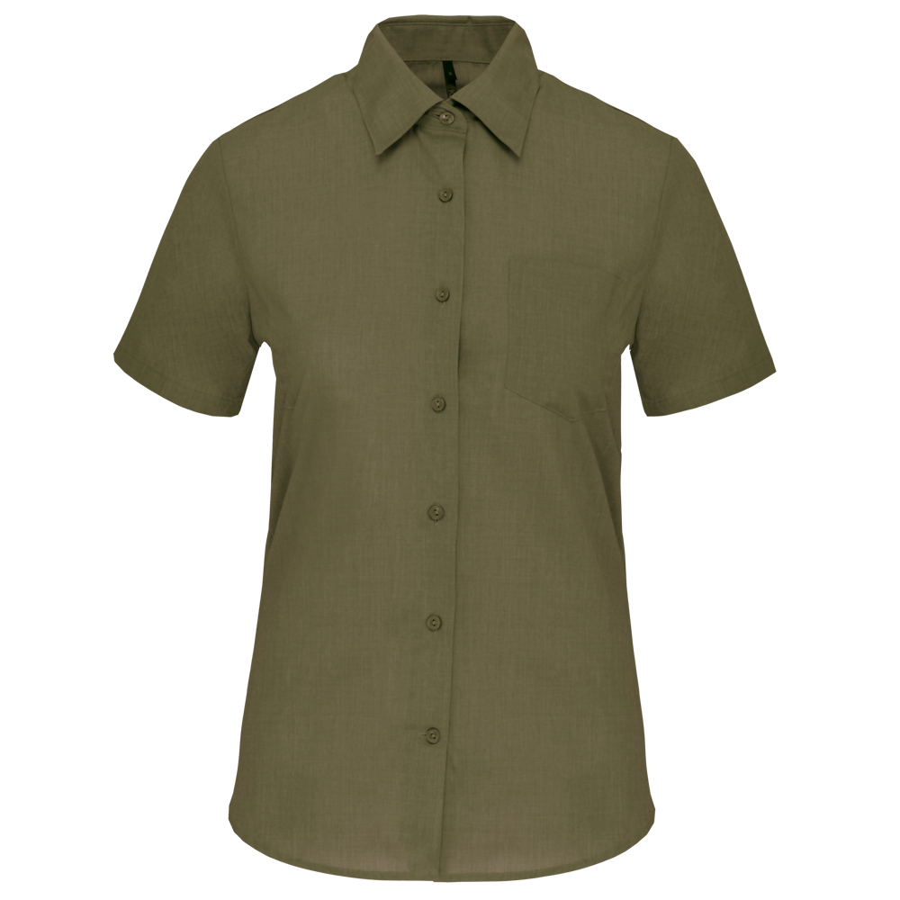 - Overhemd in onderhoudsvriendelijk polykatoen-popeline korte mouwen dames - Light Khaki