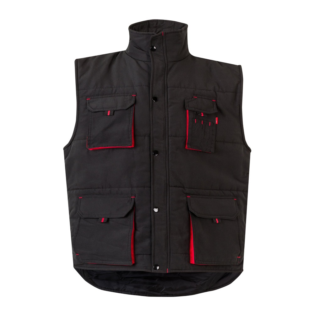 VL NERGAL. Gewatteerd vest, tweekleurig, met meerdere zakken (120g/m²), van polyester (100%) - Zwart, Rood