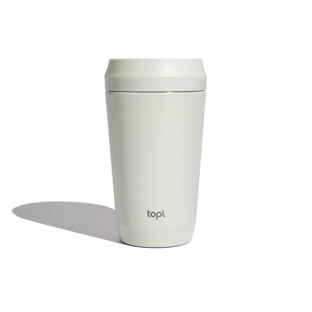 Topl Recycled RVS To Go beker gepatenteerd 360 Lid 354ml - wit (± PMS 7534)