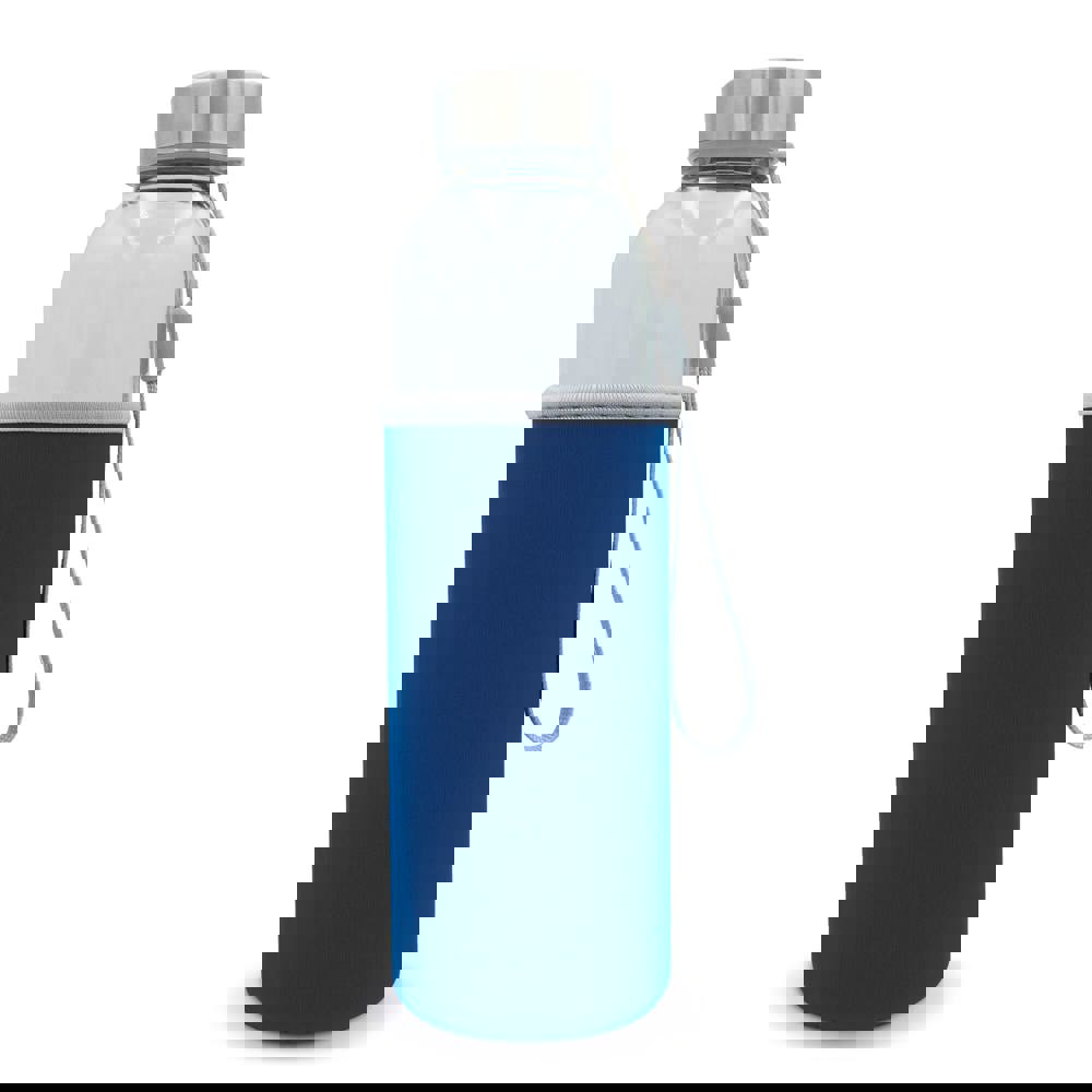 Waterfles glas met sleeve 500ml - Transparant / Lichtblauw