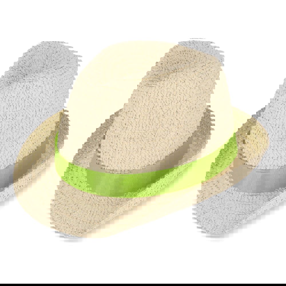 Strohoed met gekleurde band - lichtgroen