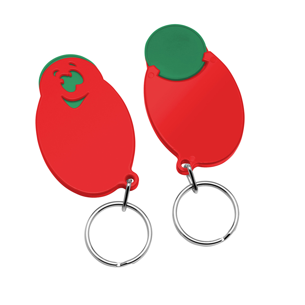 Chiphouder met winkelwagenmuntje 1€ "gezicht" - groen/rood