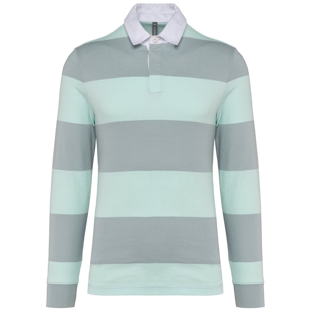 K285 - Gestreepte uniseks polo lange mouwen - Light Grey / Ice Mint Stripes