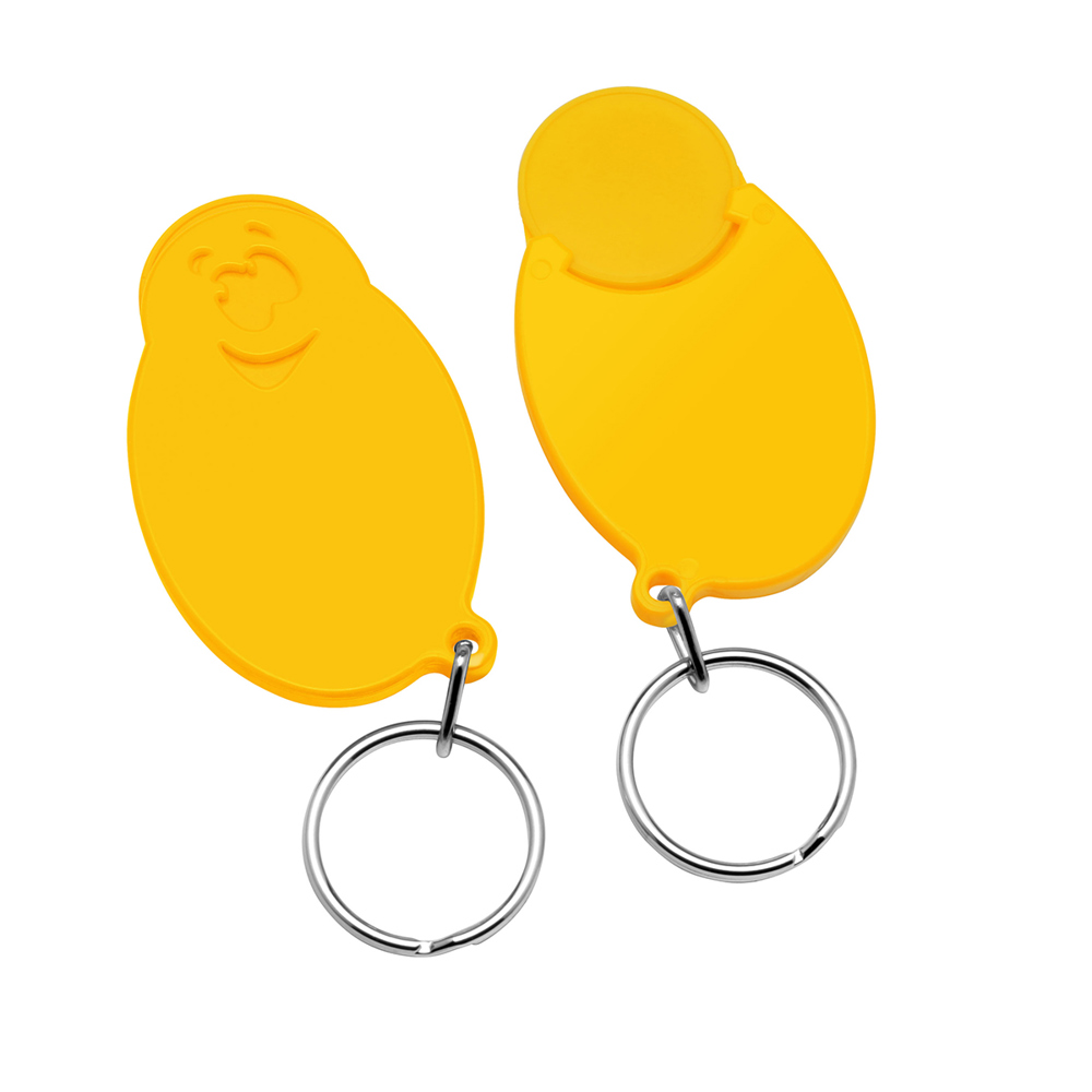 Chiphouder met winkelwagenmuntje 1€ "gezicht" - geel/geel