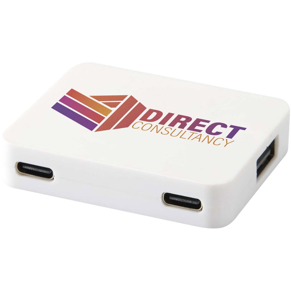 Gaia 4 poorts USB hub met uitgangen voor USB-A en Type-C en dubbele ingang van gerecycled plastic