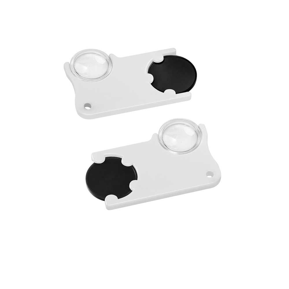 Chiphouder met winkelwagenmuntje 1€ en loep - zwart/wit