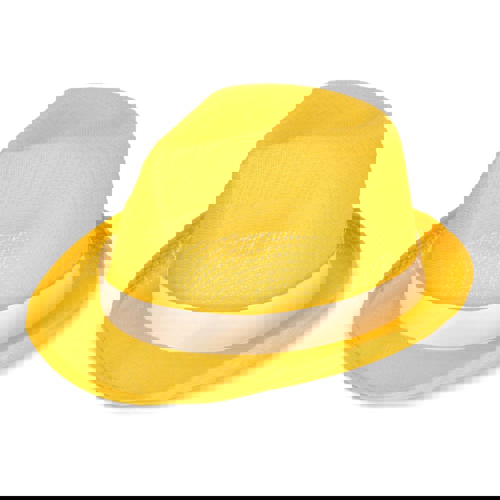 Polyester hoed met band - Geel