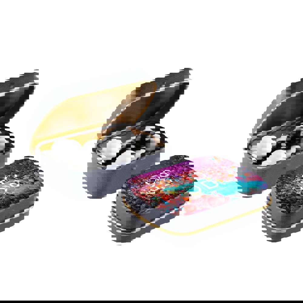 Mini scharnierblikje met snoep - Mat Donkerblauw/Goud