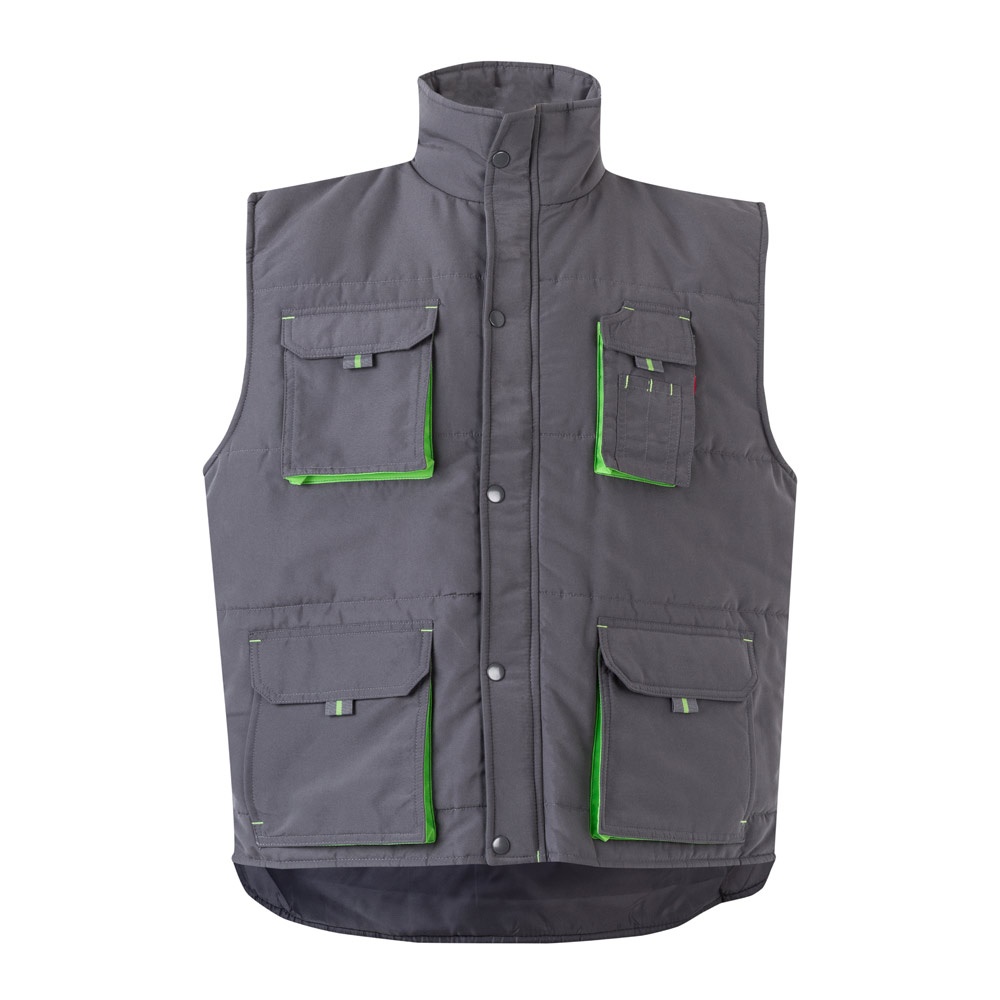 VL NERGAL. Gewatteerd vest, tweekleurig, met meerdere zakken (120g/m²), van polyester (100%) - Grijs, Groen
