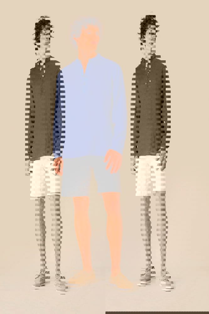 SP507 - Verwassen linen herenoverhemd met maokraag